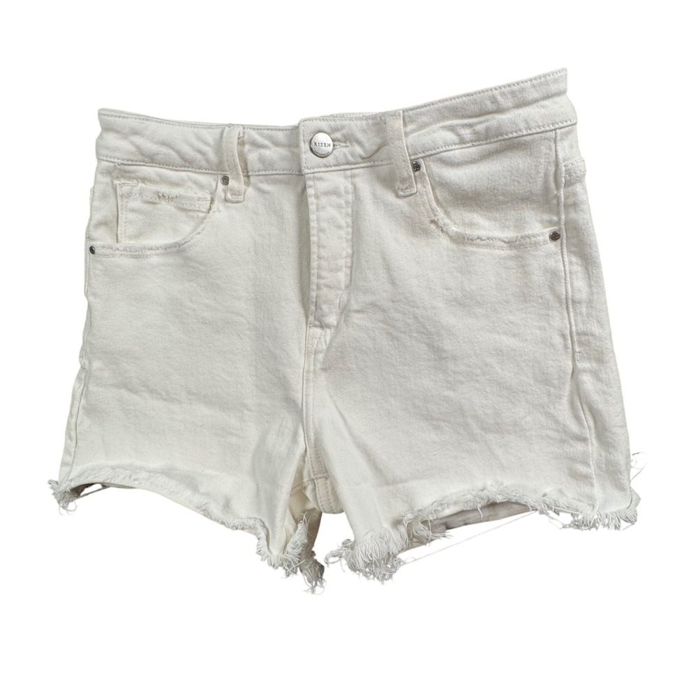 Risen White Denim Shorts Y2K Festival Raw Hem High Rise Coquette